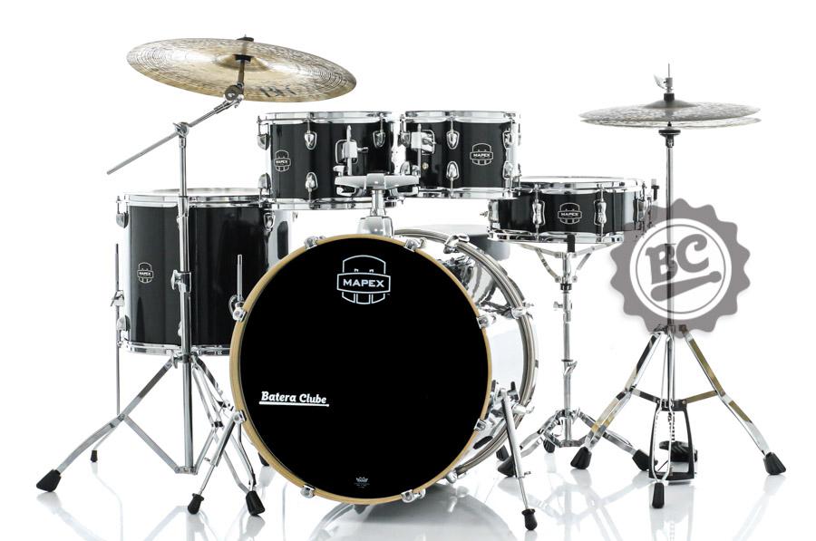 Bateria Mapex New Venus Series Black Galaxy Sparkle 20",10",12",14" c/ Ferragens, Banco e Peles Remo