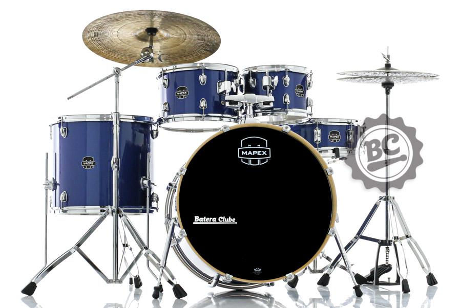 Bateria Mapex New Venus Series Blue Sky Sparkle 22",10",12",16" com Ferragens, Banco e Peles Remo