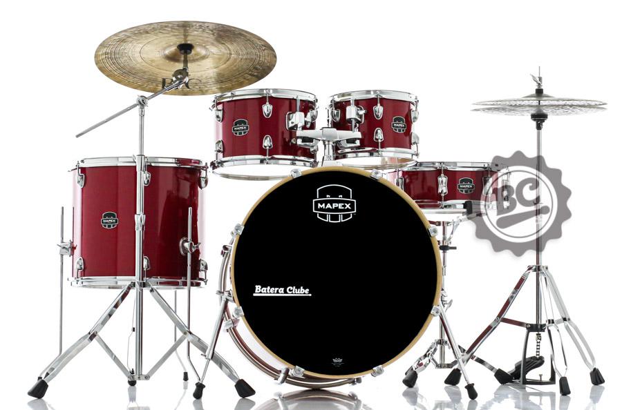 Bateria Mapex New Venus Series Crimson Red Sparkle 20",10",12",14" com Ferragens, Banco e Peles Remo