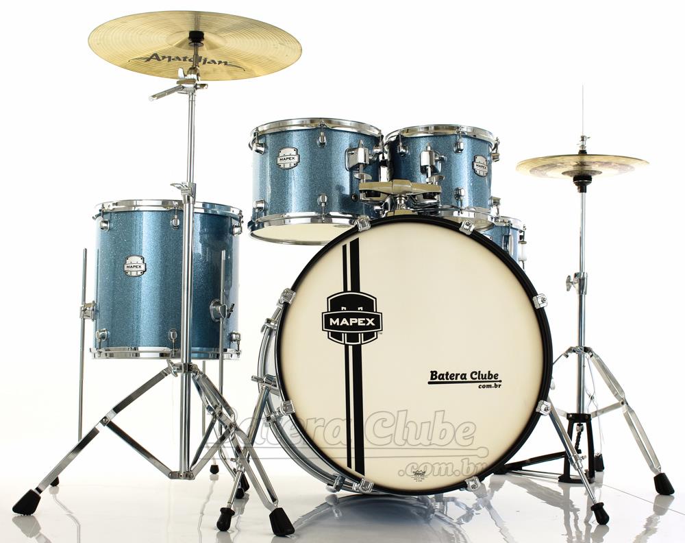 Bateria Mapex Voyager Fusionease Ocean Blue Sparkle 22",10",12",14" com Ferragens e Banco
