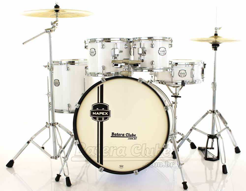 Bateria Mapex Voyager Fusionease Snow White 22",10",12",14" com Ferragens e Banco