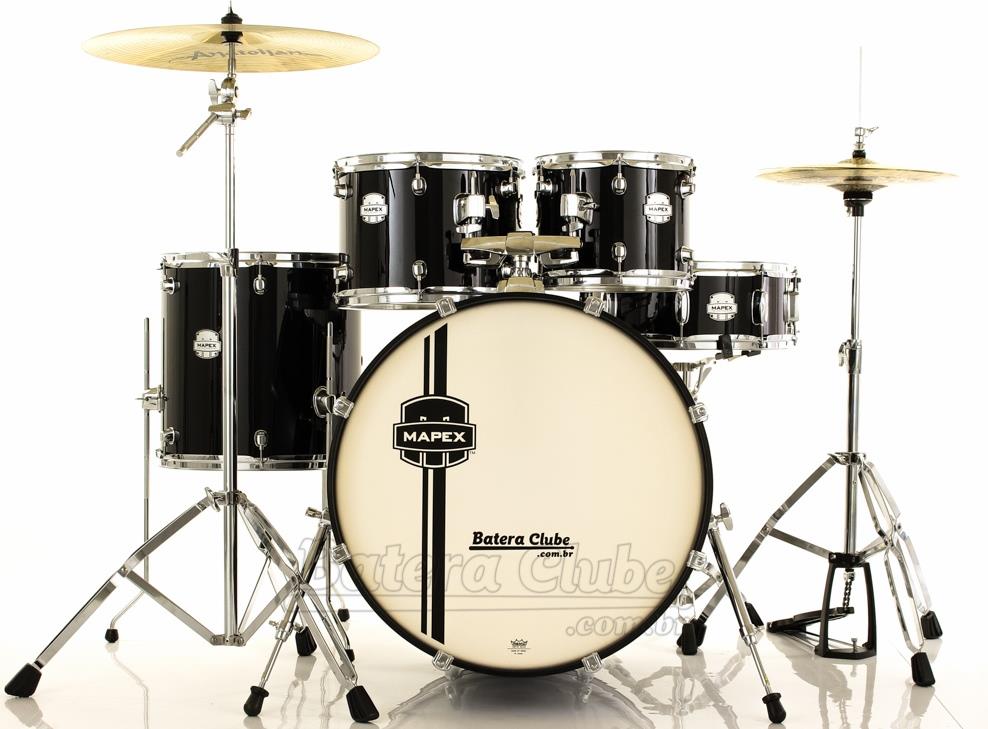 Bateria Mapex Voyager Fusionease Solid Black 22",10",12",14" com Ferragens e Banco