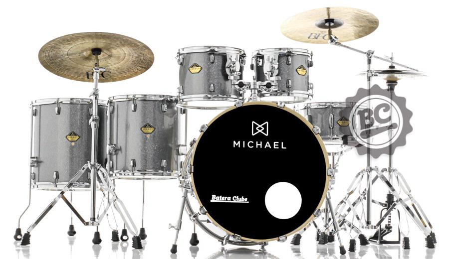 Bateria Michael Legacy Birch Bright Grey BRG 22",10",12",14",16" Ferragens duplas e 2 estantes
