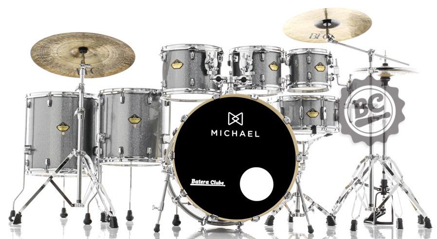 Bateria Michael Legacy Birch Bright Grey BRG 22",8",10",12",14",16" Ferragens duplas e 2 estantes