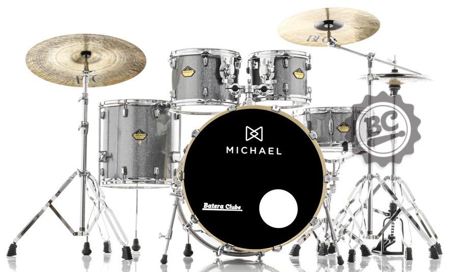 Bateria Michael Legacy Birch Bright Grey BRG 22",10",12",16" Ferragens duplas e 2 estantes