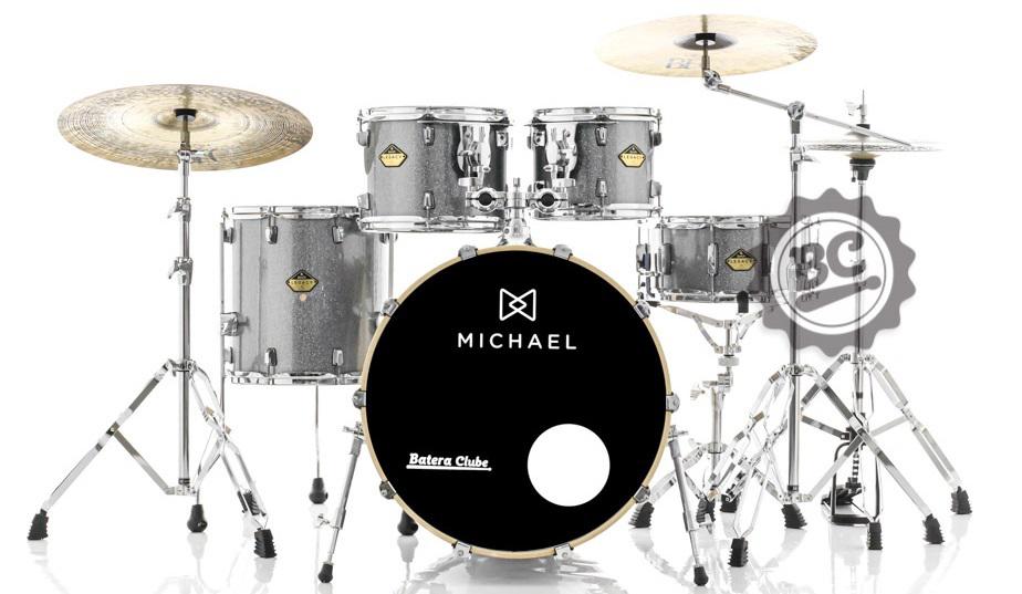 Bateria Michael Legacy Birch Bright Grey BRG 20",10",12",14" Ferragens duplas e 2 estantes