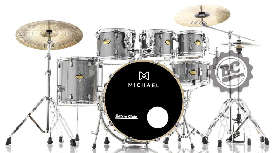 Bateria Michael Legacy Birch Bright Grey BRG 22",8",10",12",16" Ferragens duplas e 2 estantes