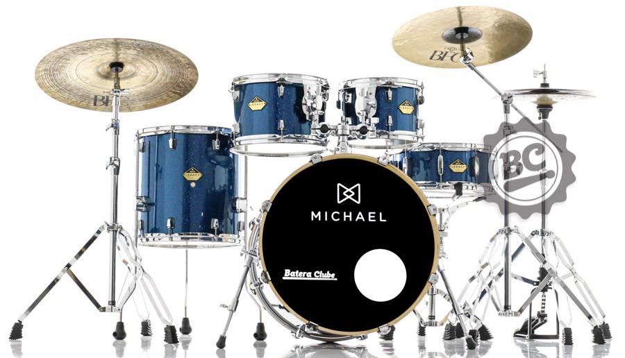 Bateria Michael Legacy Birch Deep Blue Sparkle DBL 22",10",12",16" Ferragens duplas e 2 estantes