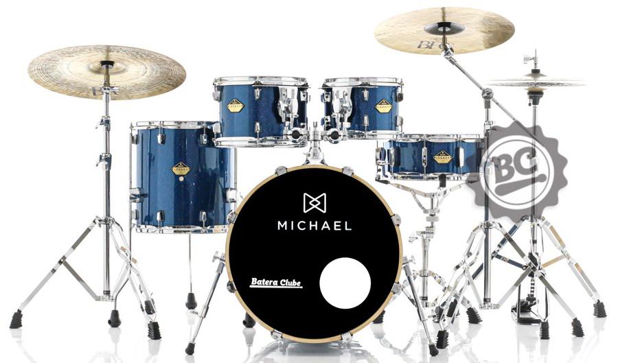 Bateria Michael Legacy Birch Deep Blue Sparkle DBL 20",10",12",14" Ferragens duplas e 2 estantes