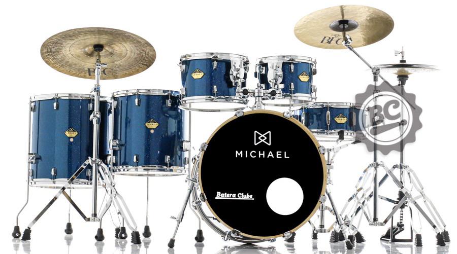 Bateria Michael Legacy Birch Deep Blue Sparkle DBL 22",10",12",14",16" Ferragens duplas e 2 estantes