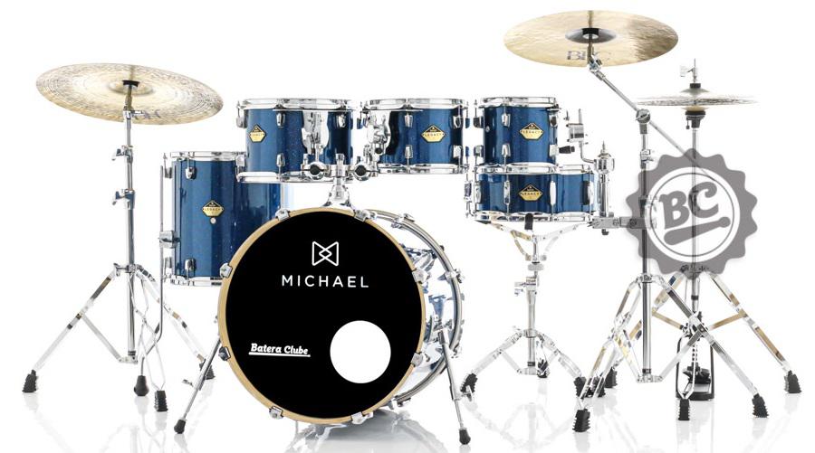 Bateria Michael Legacy Birch Deep Blue Sparkle DBL 20",8",10",12",14" Ferragens duplas e 2 estantes
