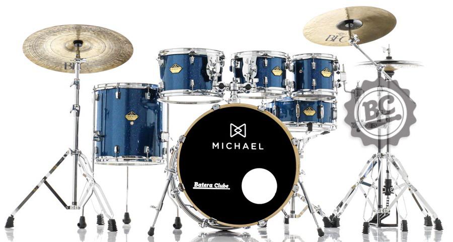 Bateria Michael Legacy Birch Deep Blue Sparkle DBL 22",8",10",12",16" Ferragens duplas e 2 estantes