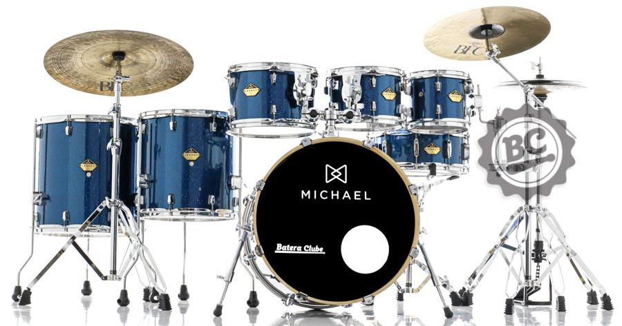 Bateria Michael Legacy Birch Deep Blue Sparkle DBL 22",8",10",12",14",16" Ferragens duplas e 2 estantes