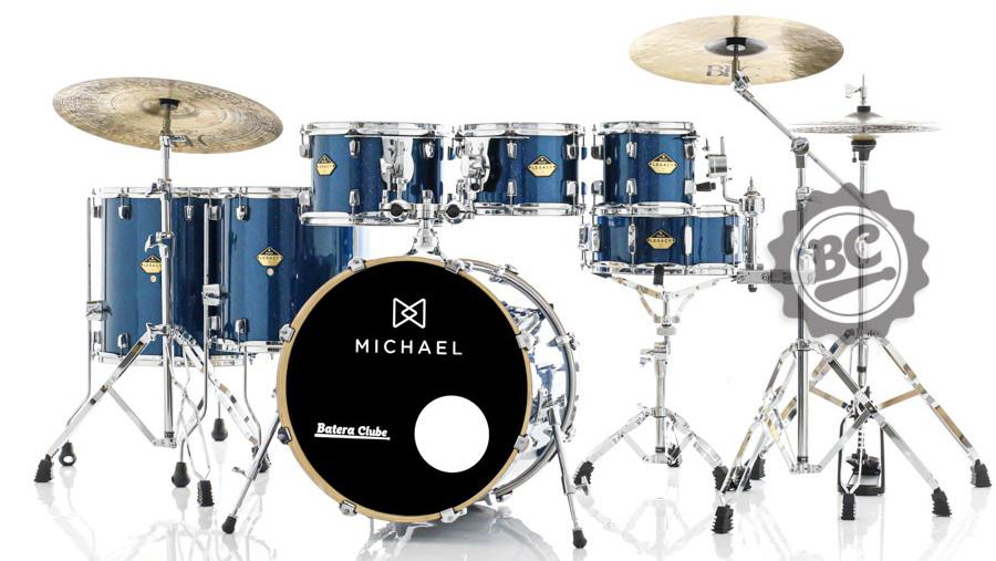 Bateria Michael Legacy Birch Deep Blue Sparkle DBL 20",8",10",12",14",16" Ferragens duplas e 2 estantes