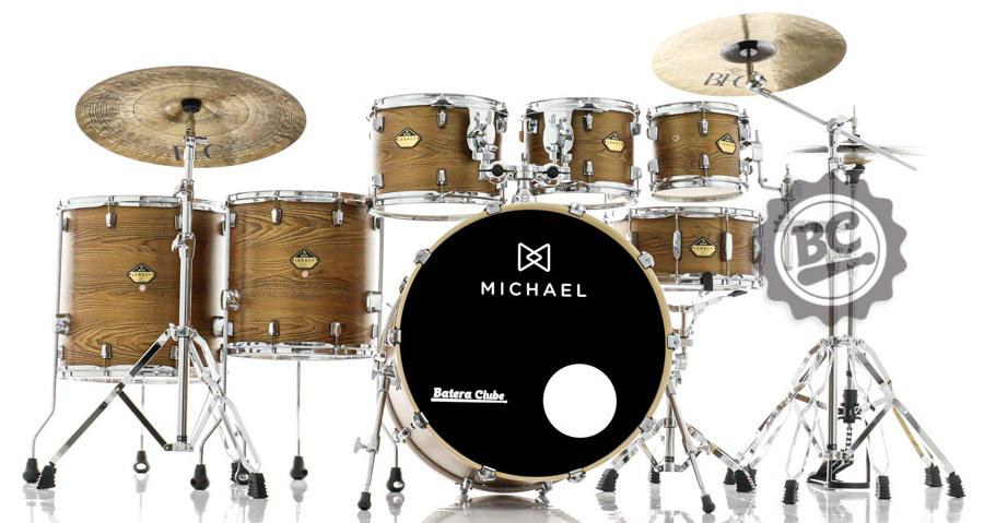 Bateria Michael Legacy Birch Forest FRT 22",8",10",12",14",16" com Ferragens duplas e 2 estantes