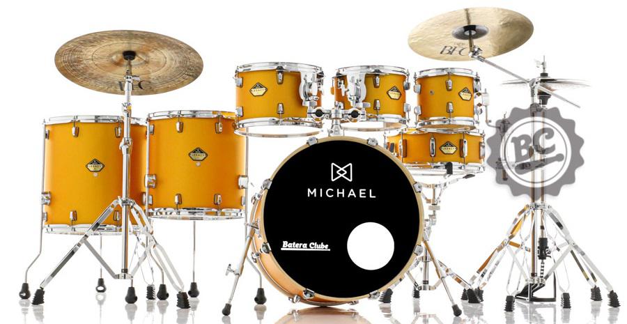 Bateria Michael Legacy Birch Shining Gold SHG 22",8",10",12",14",16" com Ferragens duplas e 2 estantes