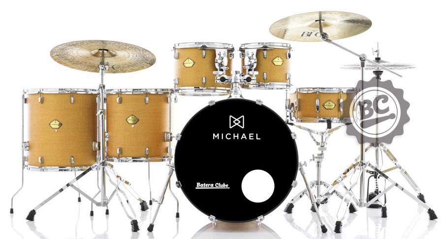 Bateria Michael Legacy Silky Mustard WSM 20",10",12",14",16" com Ferragens Duplas, 2 Estantes, Banco