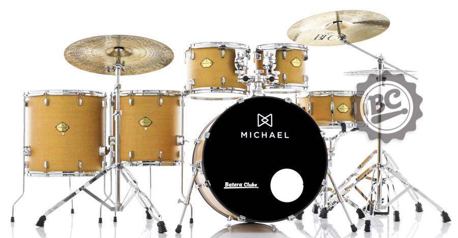 Bateria Michael Legacy Silky Mustard WSM 22",10",12",14",16" com Ferragens Duplas, 2 Estantes, Banco