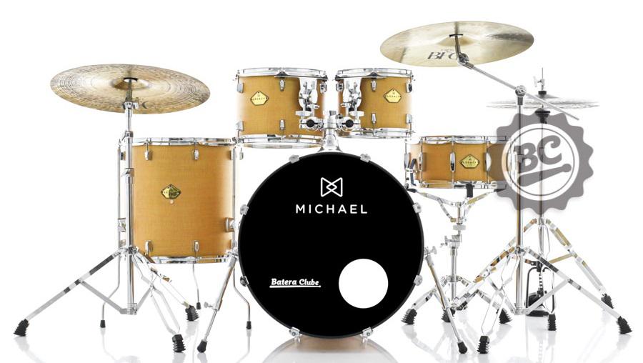 Bateria Michael Legacy Silky Mustard WSM 20",10",12",16" com Ferragens Duplas, 2 Estantes, Banco