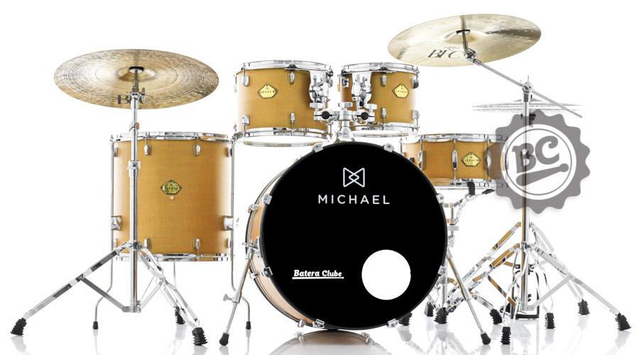 Bateria Michael Legacy Silky Mustard WSM 22",10",12",16" com Ferragens Duplas, 2 Estantes, Banco