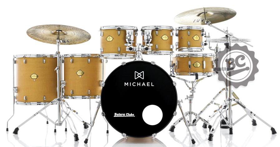 Bateria Michael Legacy Silky Mustard WSM 20",8",10",12",14",16" Ferragens Duplas, 2 Estantes, Banco