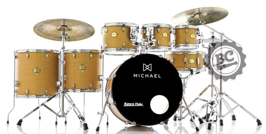 Bateria Michael Legacy Silky Mustard WSM 22",8",10",12",14",16" Ferragens Duplas, 2 Estantes, Banco