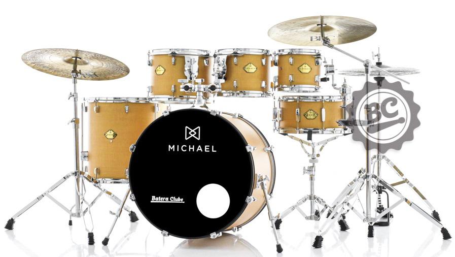 Bateria Michael Legacy Silky Mustard WSM 22",8",10",12",16" com Ferragens Duplas, 2 Estantes, Banco