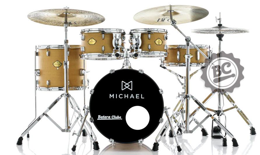 Bateria Michael Legacy Silky Mustard WSM com Bumbo 18",10",12",14" com Ferragens, 2 Estantes e Banco