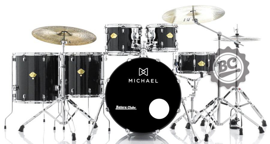 Bateria Michael Legacy Sparkle Black SBK 20",10",12",14",16" c/ Ferragens Duplas, 2 Estantes e Banco