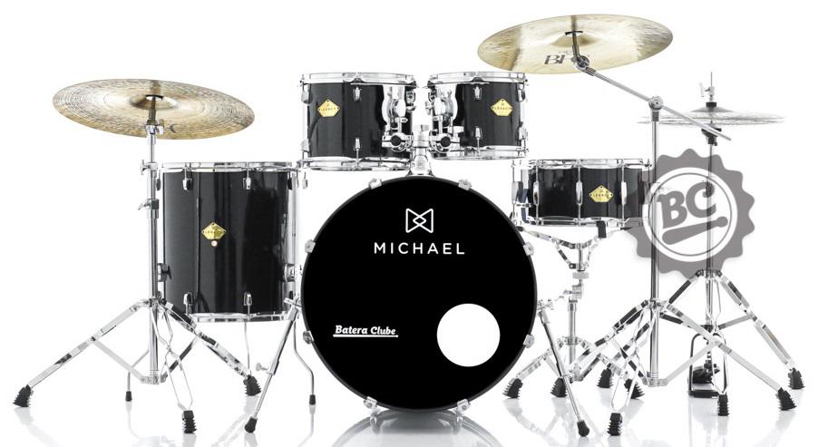 Bateria Michael Legacy Sparkle Black SBK 20",10",12",14" com Ferragens Duplas, 2 Estantes e Banco
