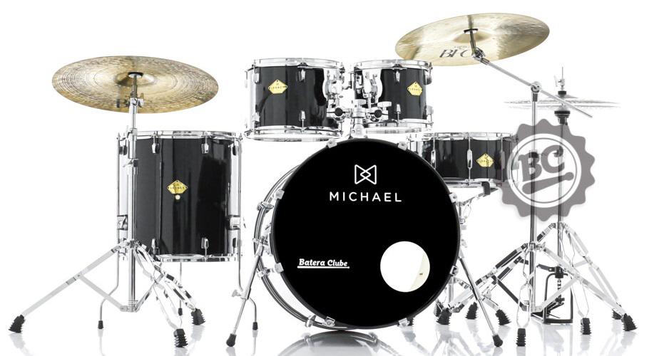 Bateria Michael Legacy Sparkle Black SBK 22",10",12",16" com Ferragens Duplas, 2 Estantes e Banco