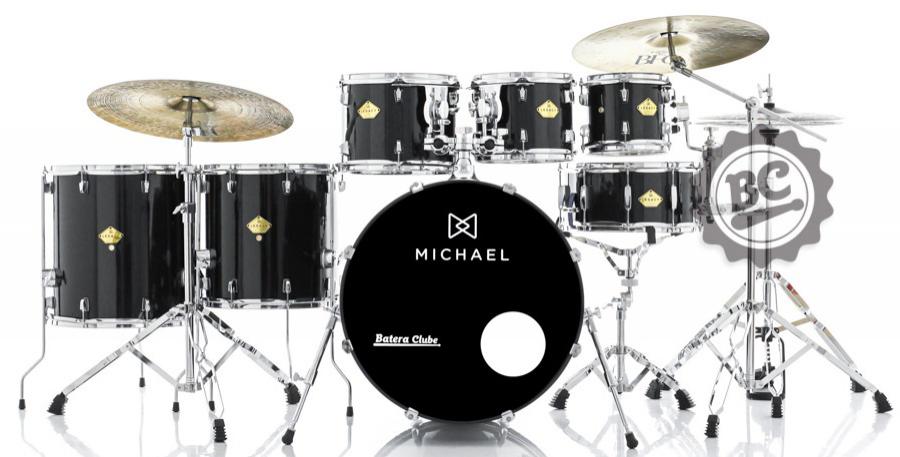 Bateria Michael Legacy Sparkle Black SBK 20",8",10",12",14",16" Ferragens Duplas, 2 Estantes e Banco