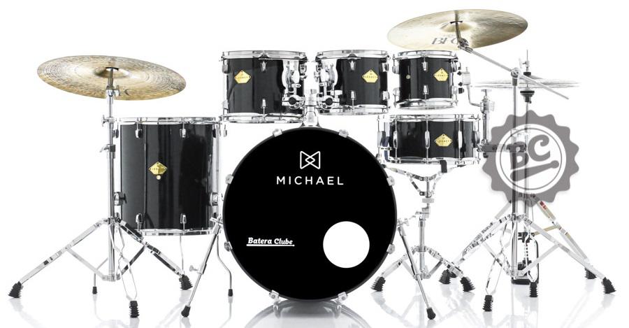 Bateria Michael Legacy Sparkle Black SBK 20",8",10",12",14" com Ferragens Duplas, 2 Estantes e Banco