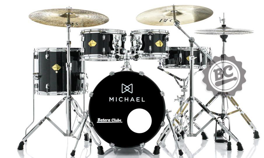 Bateria Michael Legacy Sparkle Black SBK com Bumbo 18",10",12",14" com Ferragens, 2 Estantes e Banco