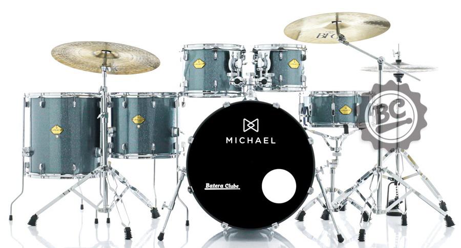 Bateria Michael Legacy Sparkle Marine SMB 22",10",12",14",16" c/ Ferragens Duplas, 2 Estantes, Banco