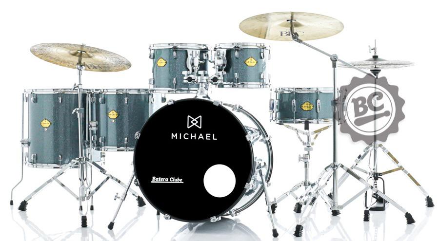 Bateria Michael Legacy Sparkle Marine SMB 20",10",12",14",16" c/ Ferragens Duplas, 2 Estantes, Banco