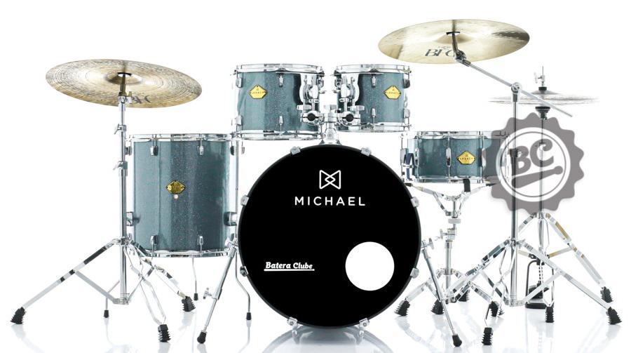 Bateria Michael Legacy Sparkle Marine SMB 20",10",12",14" com Ferragens Duplas, 2 Estantes, Banco