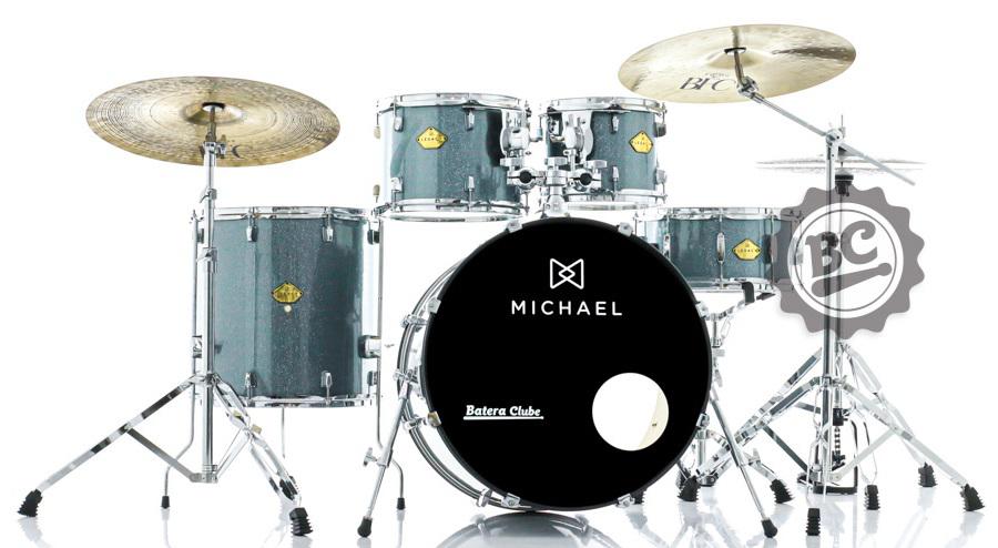Bateria Michael Legacy Sparkle Marine SMB 22",10",12",16" com Ferragens Duplas, 2 Estantes, Banco