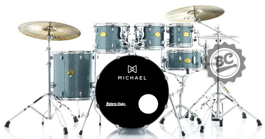 Bateria Michael Legacy Sparkle Marine SMB 22",8",10",12",16" com Ferragens Duplas, 2 Estantes, Banco