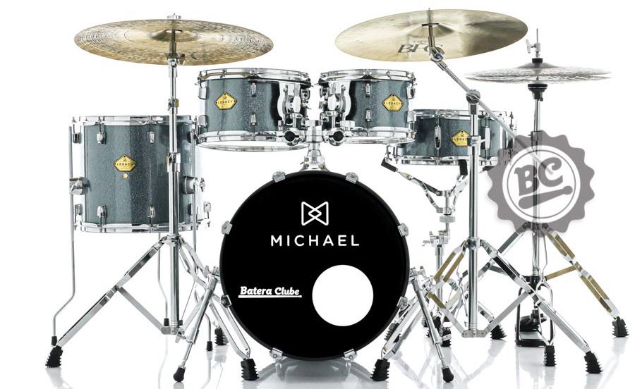 Bateria Michael Legacy Sparkle Marine SMB com Bumbo 18",10",12",14" c/ Ferragens, 2 Estantes e Banco