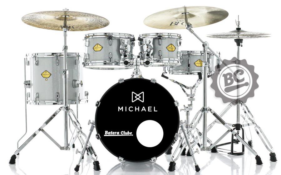Bateria Michael Legacy Sparkle Silver SSR com Bumbo 18",10",12",14" c/ Ferragens, 2 Estantes e Banco