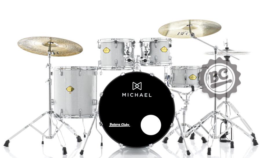 Bateria Michael Legacy Sparkle Silver SSR 22",10",12",16" com Ferragens Duplas, 2 Estantes, Banco