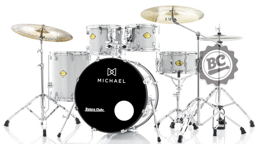 Bateria Michael Legacy Sparkle Silver SSR 20",10",12",14" com Ferragens Duplas, 2 Estantes, Banco