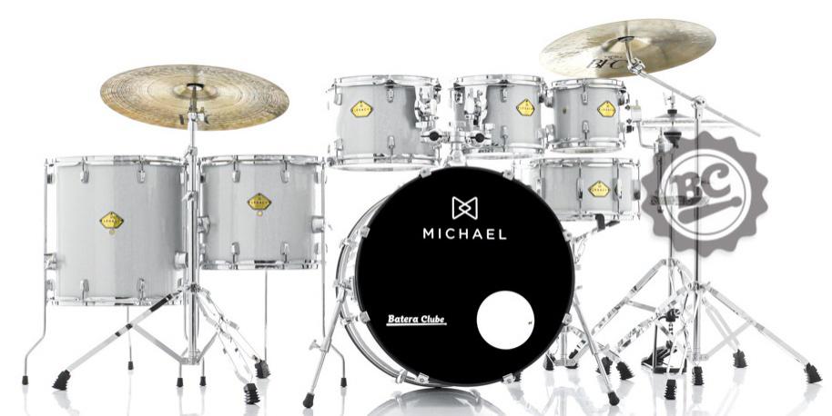 Bateria Michael Legacy Sparkle Silver SSR 22",8",10",12",14",16" Ferragens Duplas, 2 Estantes, Banco