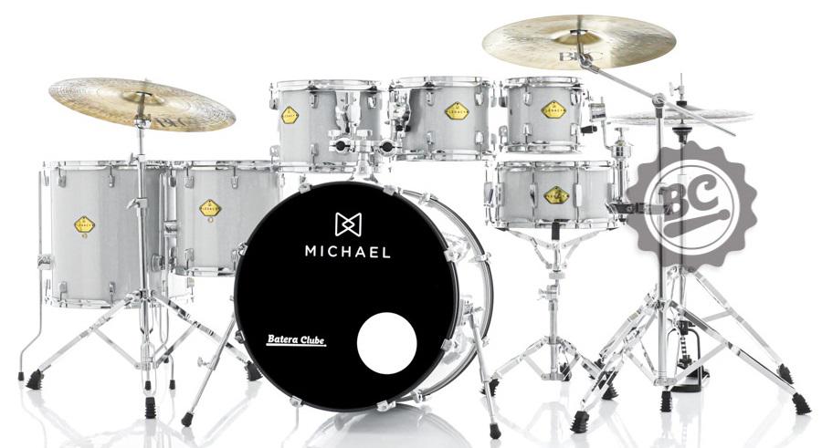 Bateria Michael Legacy Sparkle Silver SSR 20",8",10",12",14",16" Ferragens Duplas, 2 Estantes, Banco