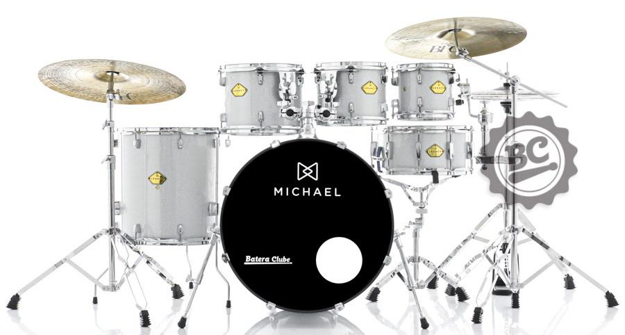 Bateria Michael Legacy Sparkle Silver SSR 20",8",10",12",14" com Ferragens Duplas, 2 Estantes, Banco