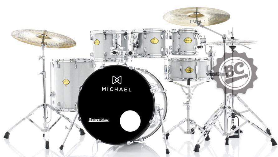 Bateria Michael Legacy Sparkle Silver SSR 22",8",10",12",16" com Ferragens Duplas, 2 Estantes, Banco