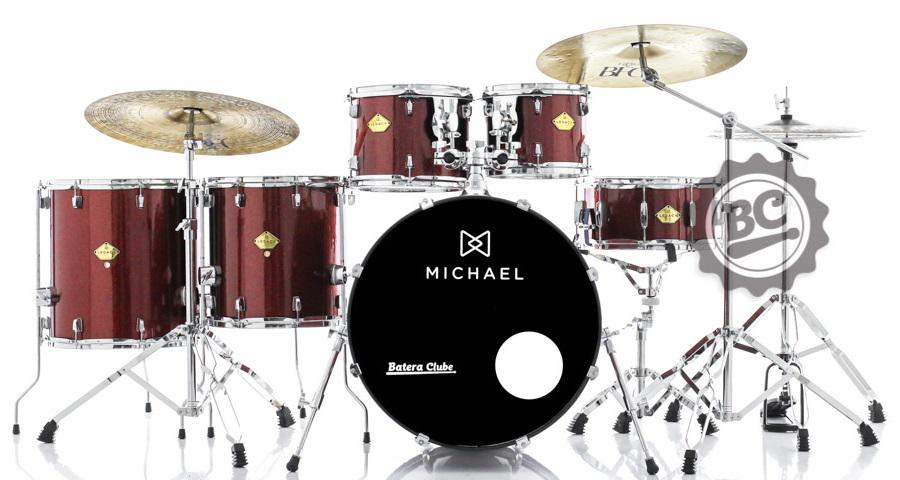 Bateria Michael Legacy Sparkle Wine SWR 22",10",12",14",16" com Ferragens Duplas, 2 Estantes, Banco