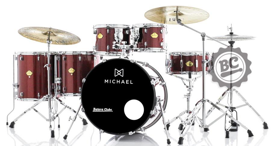 Bateria Michael Legacy Sparkle Wine SWR 20",10",12",14",16" com Ferragens Duplas, 2 Estantes, Banco