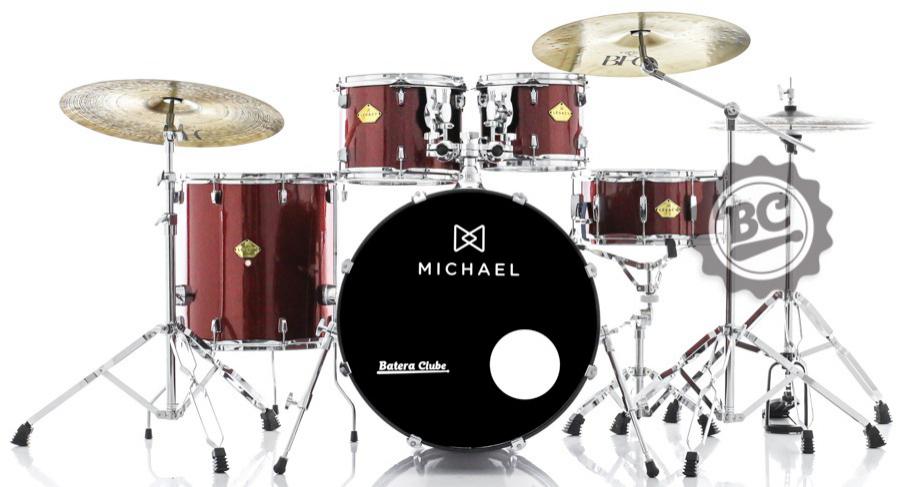 Bateria Michael Legacy Sparkle Wine SWR 20",10",12",14" com Ferragens Duplas, 2 Estantes, Banco
